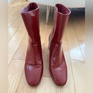 Cranberry leather mid boots, J Crew, size 11.